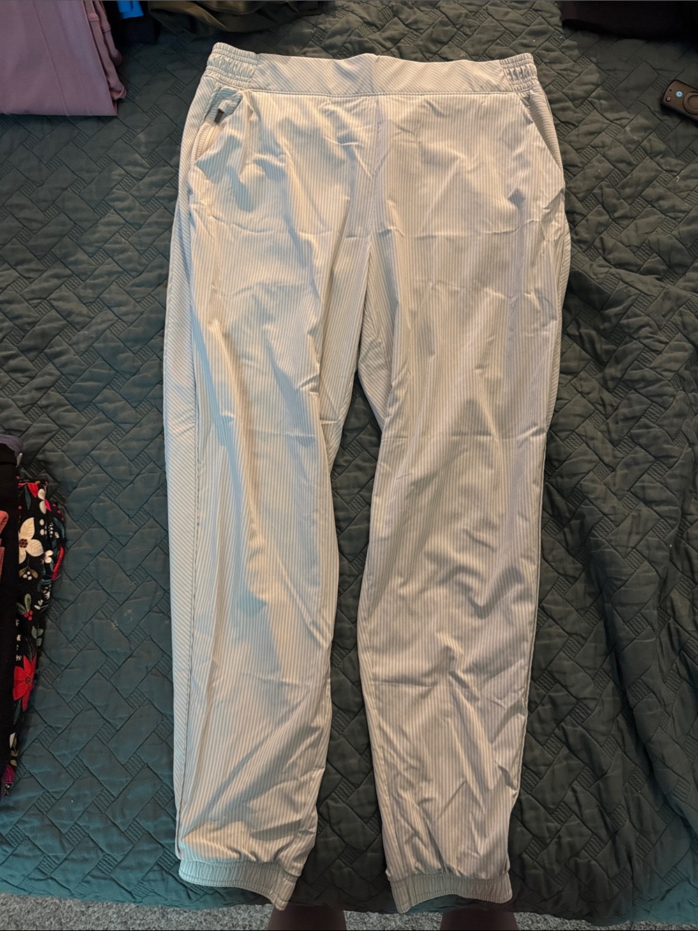 Athleta Light Gray/Green Striped Casual joggers